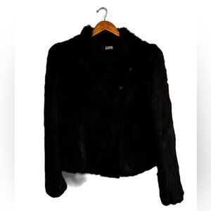 Rabbit Fur Black Jacket Made in Korea Size Large Vintage